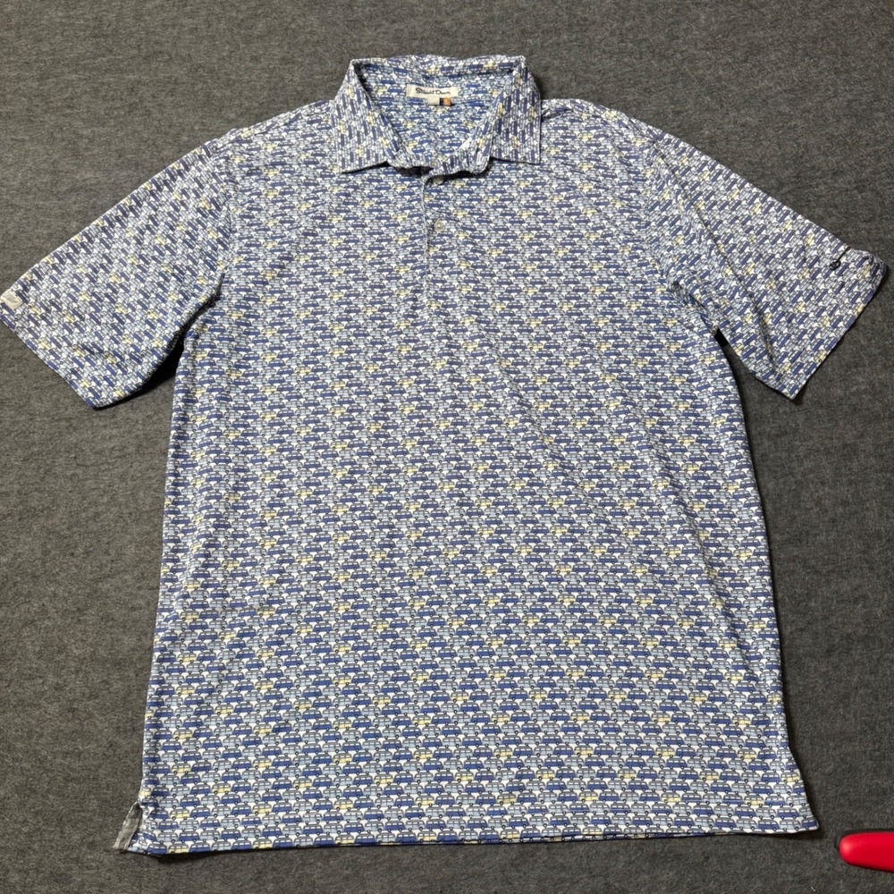 Straight Down Mens Blue Camper Van Print Performance Golf Polo Shirt Large